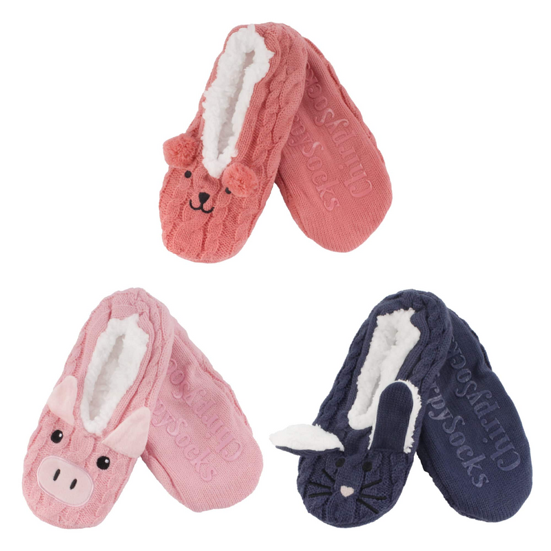 Animal Non-Slip Fuzzy Lined Slipper Socks, Three Pair