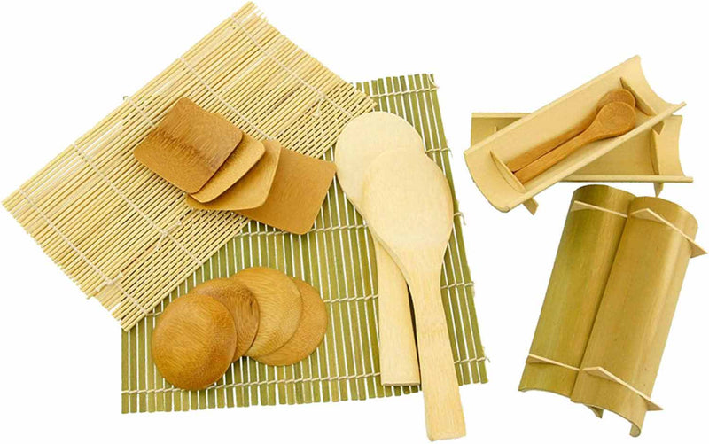 Sushi Oke Tub Lid Hangiri with Sushi Making Accessory Pack, 19 pieces set