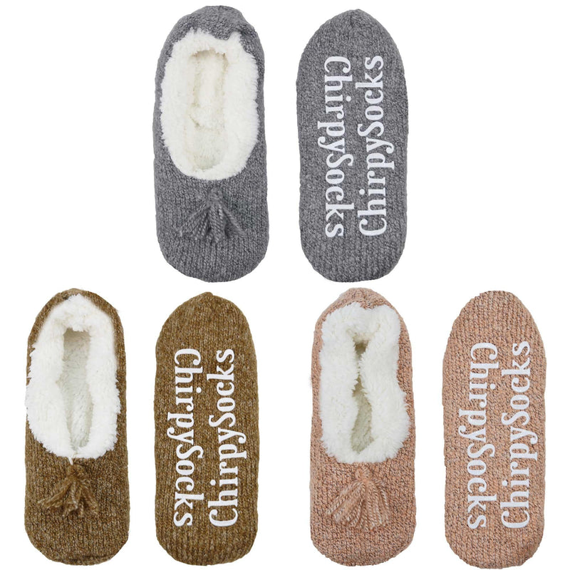 Adult Women's Fuzzy Non-Slip Fancy Yarn Slippers Socks, 3 Pairs