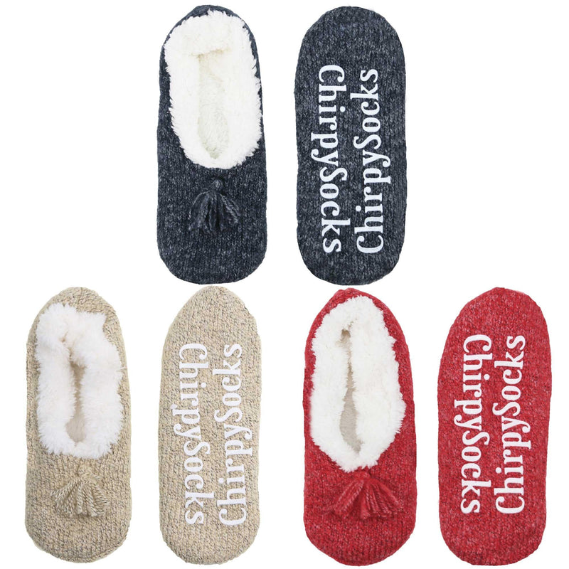 Adult Women's Fuzzy Non-Slip Fancy Yarn Slippers Socks, 3 Pairs