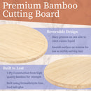 bamboo grooved oval cutting and serving board infographic descriptions