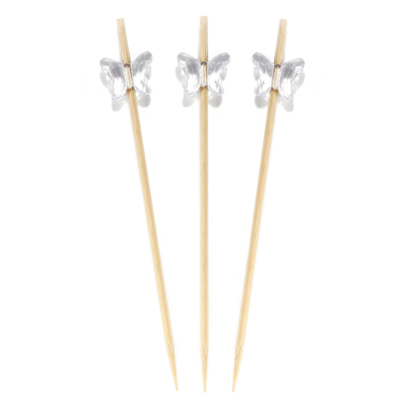 3.9" Decorative Acrylic Butterfly End Bamboo Cocktail Picks