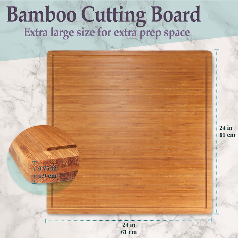 extra large bamboo cutting board square dimensions 24" x 24" x 0.75"