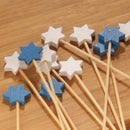 holiday 6 point star bamboo picks blue white closeup