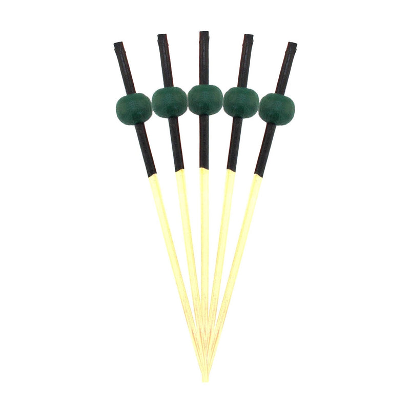 small bamboo ball picks green tops