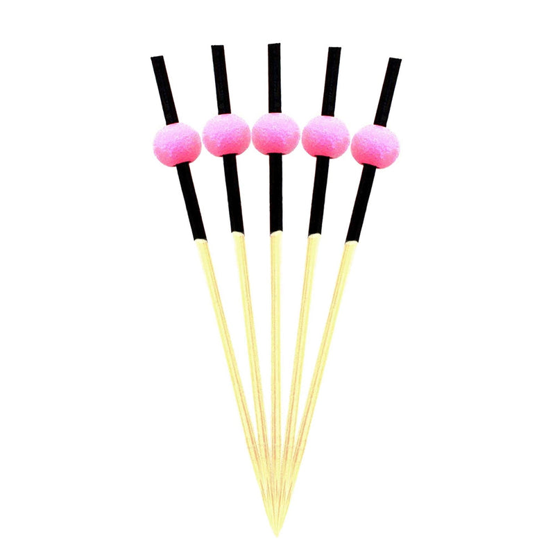 small bamboo ball picks pink tops