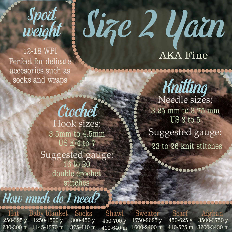 Yarn weight 2 also know as sport weight or fine yarn. Here is what you need to know when using size 2 yarn